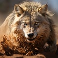 Photo of snarling wolf appearing out of a sand storm Royalty Free Stock Photo