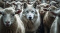 a wolf or dog disguised among a flock of sheep