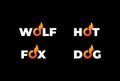 Wolf Dog Fox Tail or Hot Flame Fire Text Type Word Typography Logo Design Vector