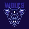 Wolf dog head sports logo.