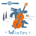 Wolf and double bass in winter night