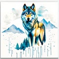 Wolf Double Exposure watercolors art