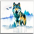 Wolf Double Exposure watercolors art