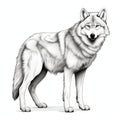 Detailed Black And White Wolf Illustration With Contoured Shading Royalty Free Stock Photo