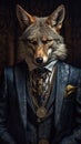 Wolf dressed in an elegant suit with a nice tie