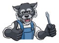 Wolf Electrician Handyman Holding Screwdriver