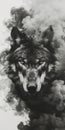 A wolf emerging from smoke fade against a black background, perfect for dreamscape portraiture with a gigantic scale. Ideal as