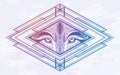 Wolf eyes in geometric setting.Dreamy magic art. Night, nature, wicca symbol. Isolated vector illustration. Great