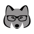 Wolf face in glasses, vector illustration front Royalty Free Stock Photo