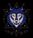 Blue wolf vector illustration, head wolves