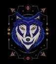 Blue wolf vector illustration, head wolves