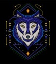 Blue wolf vector illustration, head wolves