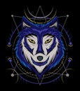 Blue wolf vector illustration, head wolves