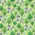 Cute wolf family seamless pattern