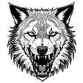 Wolf Fenrir's head, sticker or tatoo design, black on white background. AI generated image