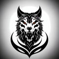 Wolf Fenrir& x27;s head, sticker or tatoo design, black on white background. AI generated image