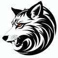 Wolf Fenrir's head, sticker or tatoo design, black on white background. AI generated image