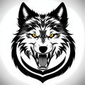 Wolf Fenrir& x27;s head, sticker or tatoo design, black on white background. AI generated image