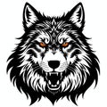 Wolf Fenrir& x27;s head, sticker or tatoo design, black on white background. AI generated image