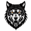 Wolf Fenrir& x27;s head, sticker or tatoo design, black on white background. AI generated image