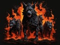Wolf in fire, hellhound dogs, ai generated Royalty Free Stock Photo