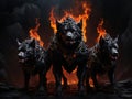 Wolf in fire, hellhound dogs, ai generated Royalty Free Stock Photo