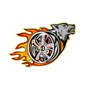 Wolf on Flaming Wheel Rim