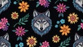 Wolf Floral Embroidery Pattern Royalty Free Stock Photo