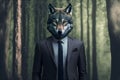 Wolf in a forest dressed in suit made with Generative AI.