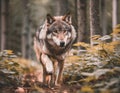 Wolf in the forest, motion photo, blurry background, wildlife, hunting Royalty Free Stock Photo