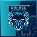 Wolf Fox Jackal mascot esport logo design illustrations vector template, Blue Fox logo for team game streamer youtuber banner