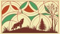 Wolf in a Geometric Forest Landscape, vector design Generative AI Royalty Free Stock Photo