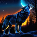 a wolf with a glowing in the dark with a fire and ice background and a black background with a blue light coming from its