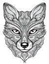 wolf, head, black white outline for coloring book page, AI generative coloring card