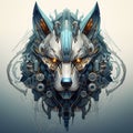 A wolf head that is a futuristic machine of the future world. Wildlife Animals. Illustration, Generative AI