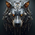 A wolf head that is a futuristic machine of the future world. Wildlife Animals. Illustration, Generative AI