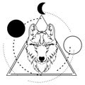 Wolf head geometric tattoo ink illustration