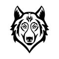 Wolf Head Icon in black and white. Vector illustration for mascot and T-shirt graphic. Wolf or dog Face sign isolated on Royalty Free Stock Photo