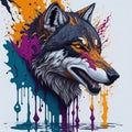 wolf head with colored illustration