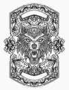 Wolf head with mandala ornament style Royalty Free Stock Photo
