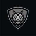 Wolf head mascot logo in shield on black background Royalty Free Stock Photo