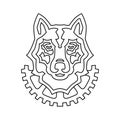 Wolf head and mechanical gear logo outline