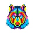 Wolf head portrait from multicolored paints. Splash of watercolor, colorful drawing, realistic Royalty Free Stock Photo