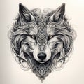 Wolf head. Scandinavian style. Stylized wolf head from front view, design for tattoo Royalty Free Stock Photo