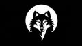 Wolf Head Silhouette, Minimalist Geometric Design, Moon Background, Black and White Royalty Free Stock Photo