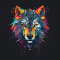 Wolf head, stylized, geometric, polygonal, on black background, AI Generative