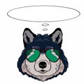 Wolf head and sunglasses and thinking balloon