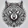 Wolf head vector illustration. Hand drawn wolf head on gray background. Royalty Free Stock Photo