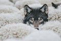 Wolf is hiding among a flock of sheep, creating a powerful image of danger and deception Royalty Free Stock Photo