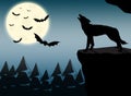 Wolf howling at full moon